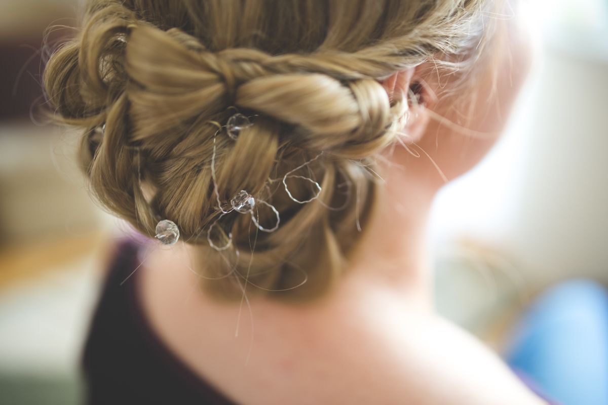 Bridal updo with crystal details